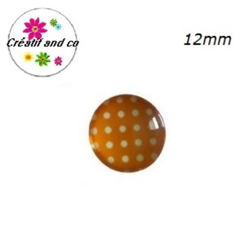 X2 cabochons orange clair pois blanc 12mm