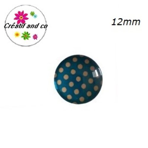 X2 cabochons bleu pois saumon clair 12mm