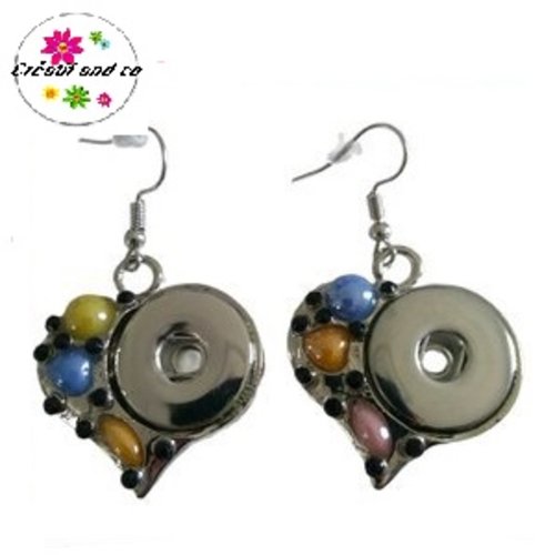 Boucle d'oreille coeur et céramique bouton pression