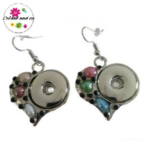 Boucle d'oreille coeur et céramique bouton pression