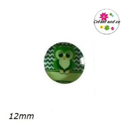 X2 cabochons hibou vert foncé 12mm