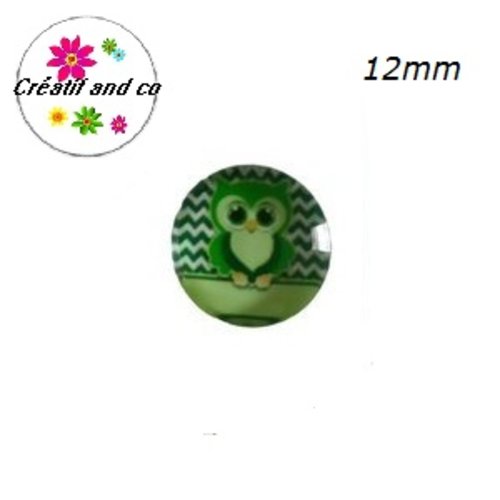 X2 cabochons hibou vert foncé 12mm