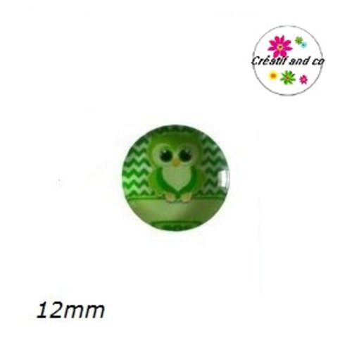 X2 cabochons hibou vert 12mm