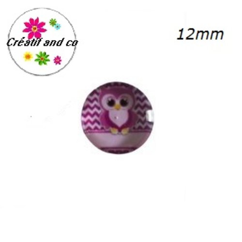 X2 cabochons hibou violine 12mm