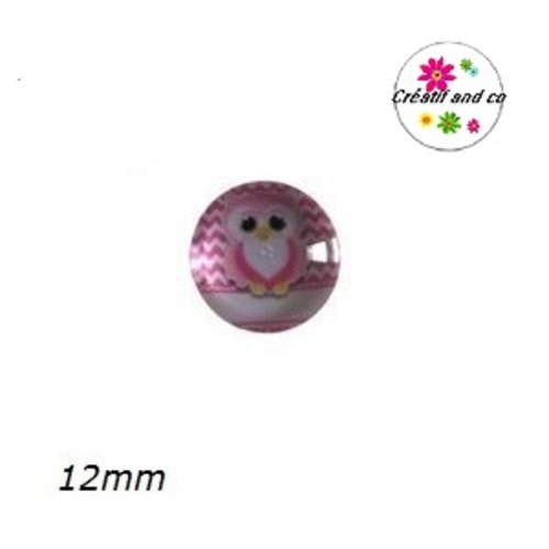 X2 cabochons hibou rose 12mm