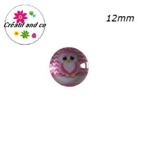 X2 cabochons hibou rose 12mm