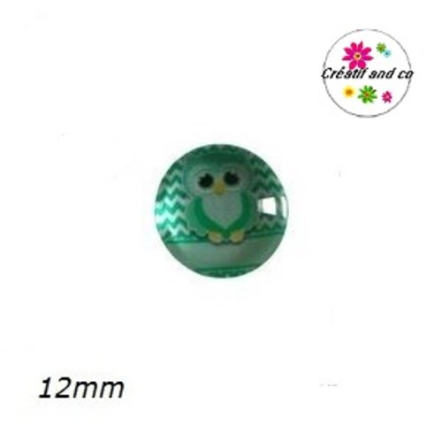 X2 cabochons hibou vert clair 12mm
