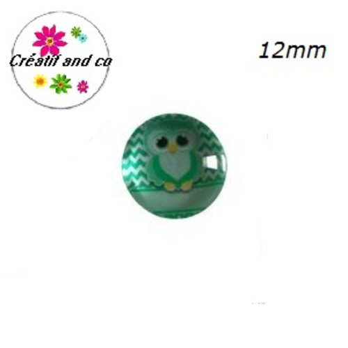 X2 cabochons hibou vert clair 12mm