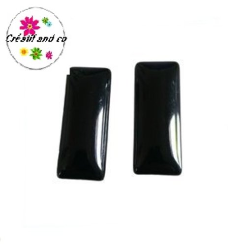 X2 cabochons rectangles noirs 10x25mm