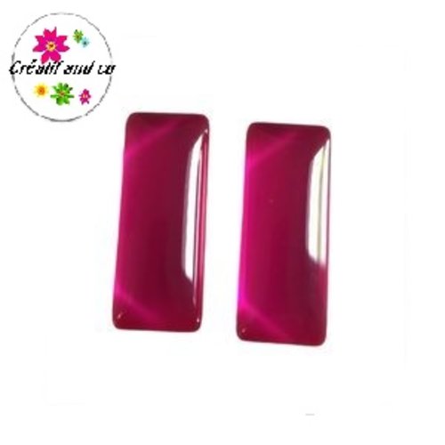 X2 cabochons rectangles fuschias 10x25mm