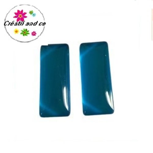X2 cabochons rectangles bleus 10x25mm
