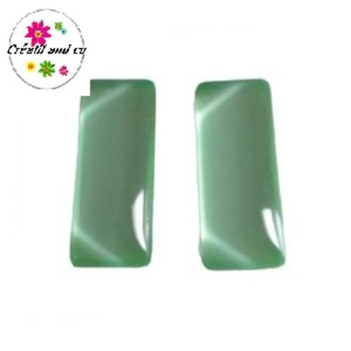 X2 cabochons rectangles verts d'eau 10x25mm