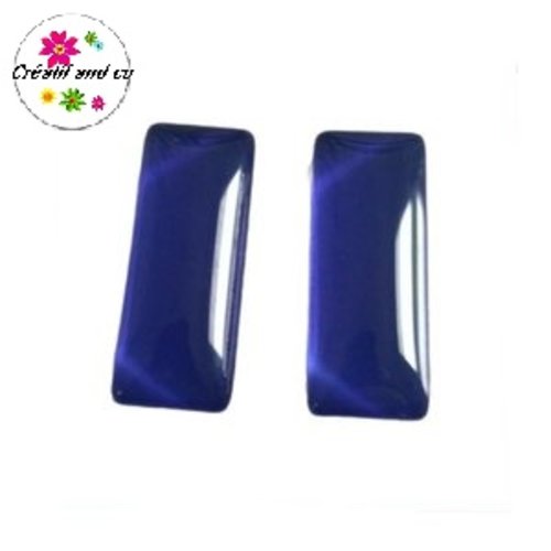 X2 cabochons rectangles bleus roi 10x25mm