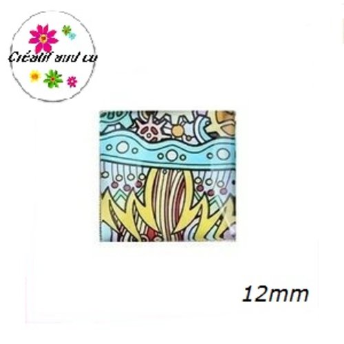 X2 cabochons carrés multicolores 12mm