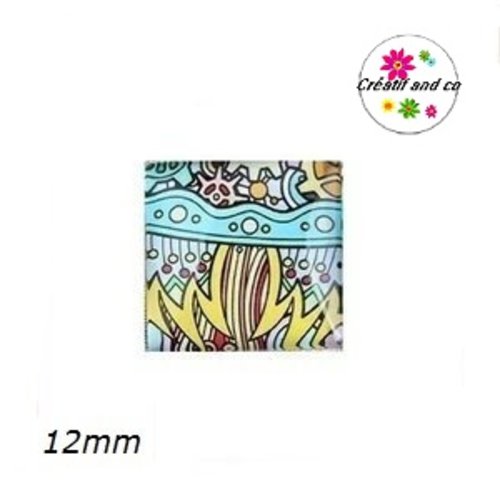 X2 cabochons carrés multicolores 12mm