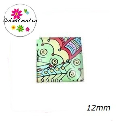 X2 cabochons carrés multicolores 12mm
