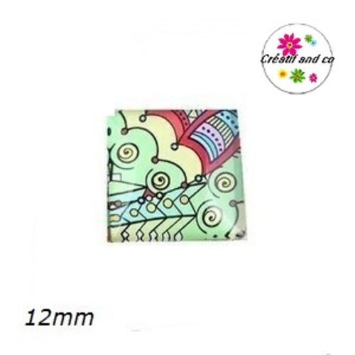 X2 cabochons carrés multicolores 12mm