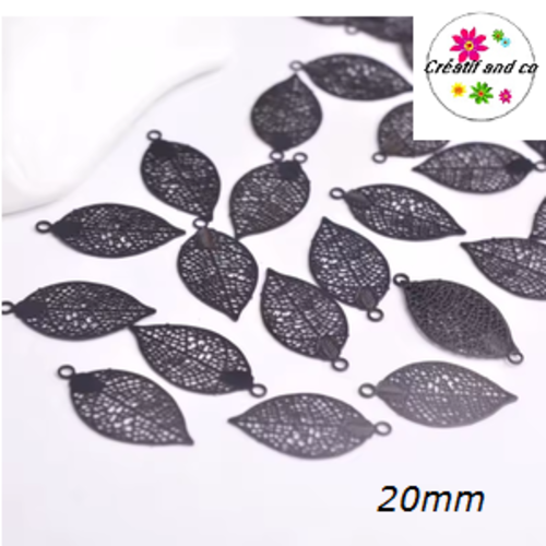 Breloque estampe petite feuille noire 20mm