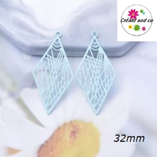 Breloque estampe losange bleu clair  32mm