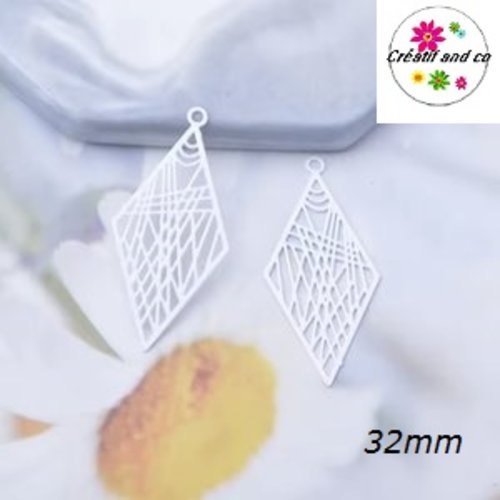 Breloque estampe losange blanc  32mm