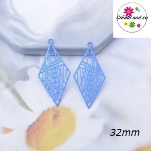Breloque estampe losange bleu  32mm
