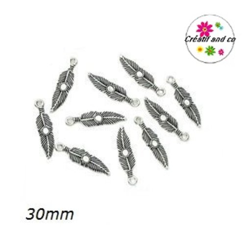 Breloque plume argent tibétain 30mm