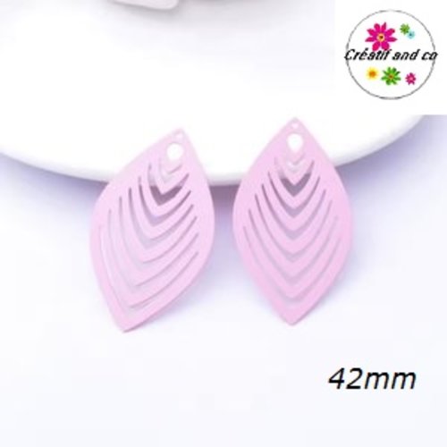 Breloque grande estampe ovale rose 42mm
