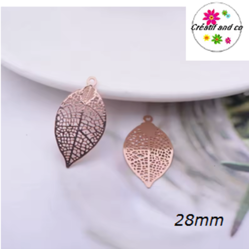 Breloque estampe feuille rose gold 28mm
