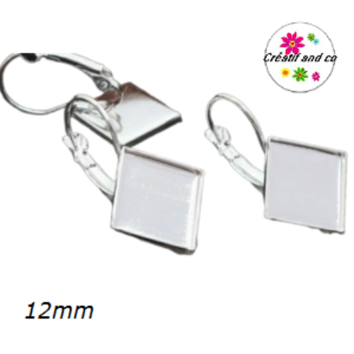 Supports boucles d'oreilles carrées acier inoxydable cabochon 12mm