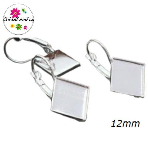 X2 supports boucles d'oreilles carrées acier inoxydable cabochon 12mm