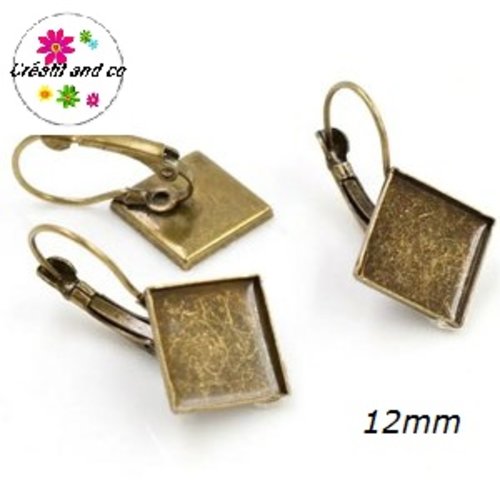 X2 supports boucles d'oreilles carrées bronze cabochon 12mm