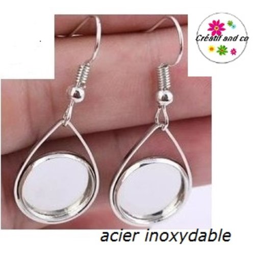 Boucle d'oreille goutte acier inoxydable pour cabochon 12mm