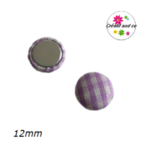 X2 cabochons dômes tissu à carreaux blanc/parme 12mm