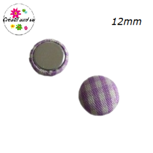 X2 cabochons dômes tissu à carreaux blanc/parme 12mm