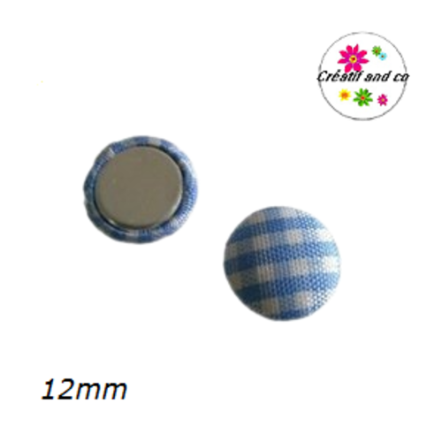 X2 cabochons dômes tissu à carreaux blanc/bleu 12mm