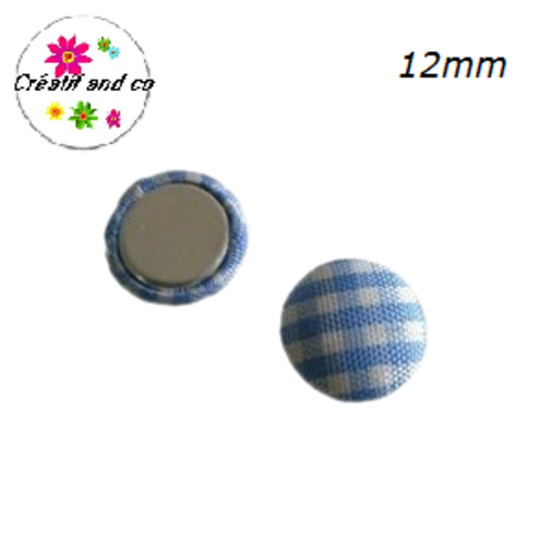 X2 cabochons dômes tissu à carreaux blanc/bleu 12mm