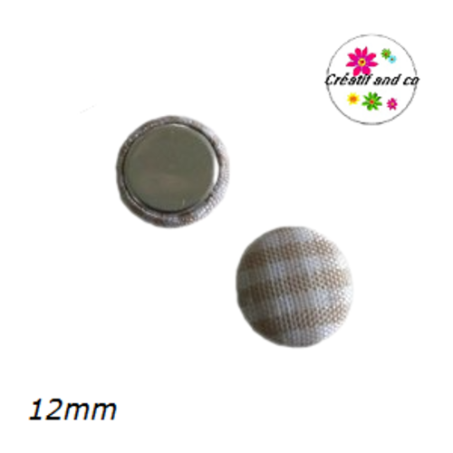 X2 cabochons dômes tissu à carreaux blanc/marron clair 12mm