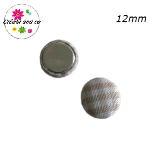 X2 cabochons dômes tissu à carreaux blanc/marron clair  12mm