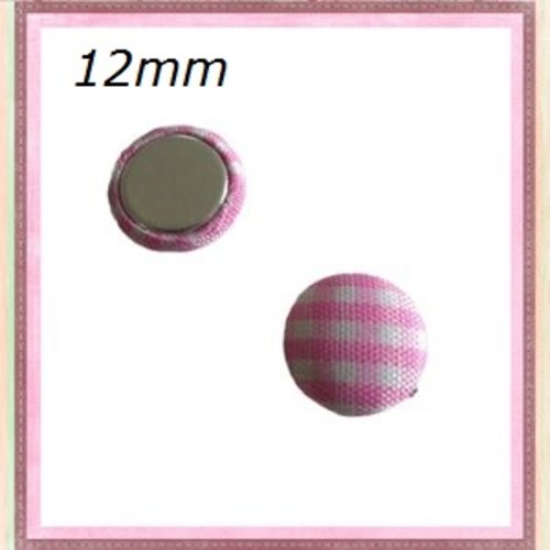 X2 cabochons dômes tissu à carreaux blanc/rose 12mm