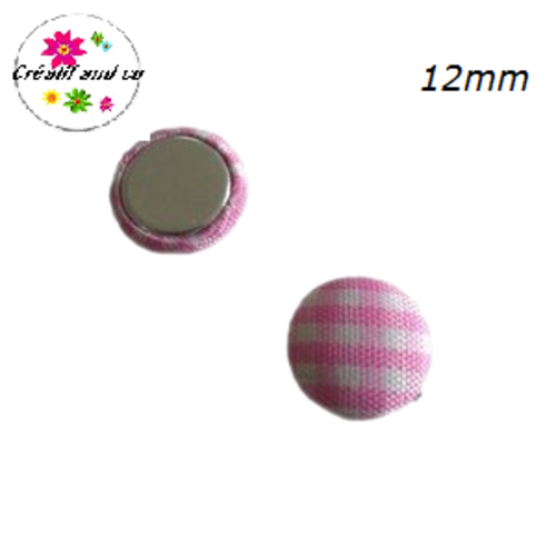 X2 cabochons dômes tissu à carreaux blanc/rose 12mm