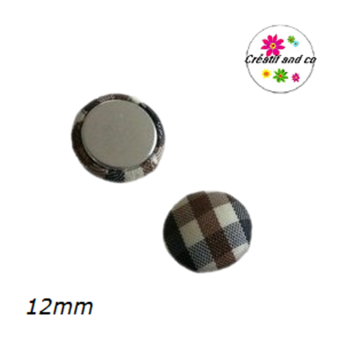 X2 cabochons dômes tissu à carreaux beige/marron/noir 12mm