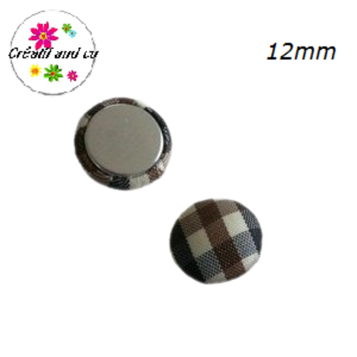 X2 cabochons dômes tissu à carreaux beige/marron/noir 12mm