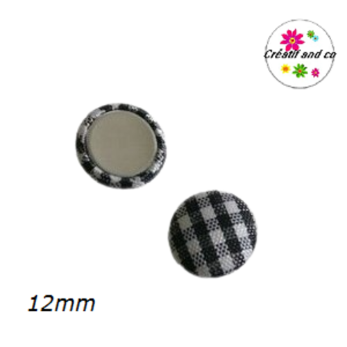 X2 cabochons dômes tissu à carreaux blanc/noir 12mm