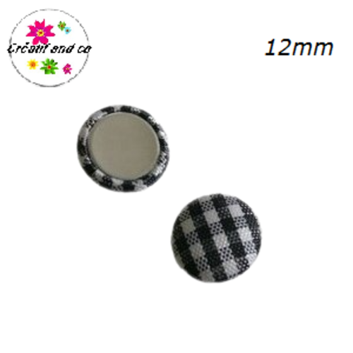 X2 cabochons dômes tissu à carreaux blanc/noir 12mm