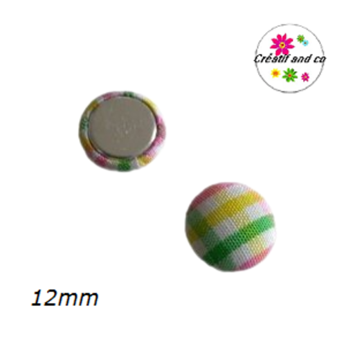 X2 cabochons dômes tissu à carreaux blanc/jaune/rose/vert 12mm