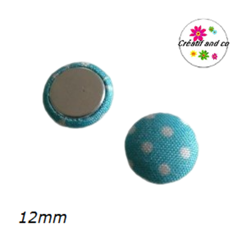 X2 cabochons dômes tissu bleu pois blanc 12mm