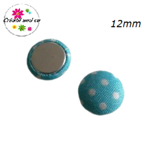 X2 cabochons dômes tissu bleu pois blanc 12mm