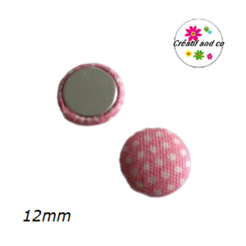 X2 cabochons dômes tissu rose pois blanc 12mm