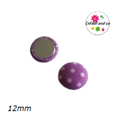 X2 cabochons dômes tissu parme pois blanc 12mm