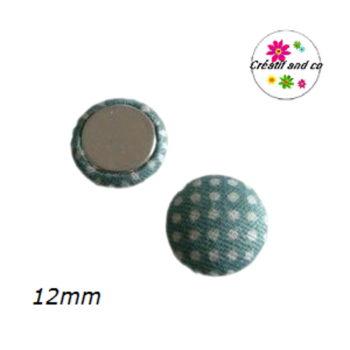 X2 cabochons dômes tissu vert-gris pois blanc 12mm